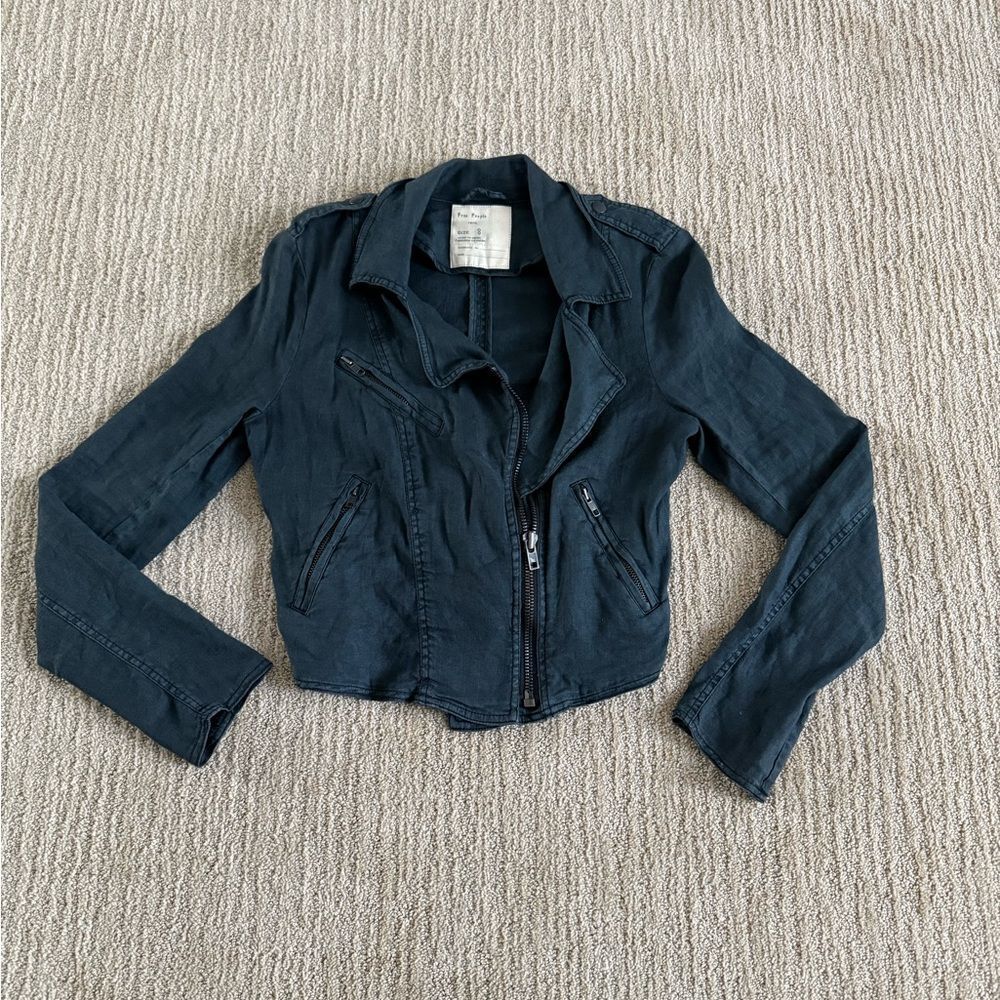 Free People Charcoal Cropped Biker Jacket